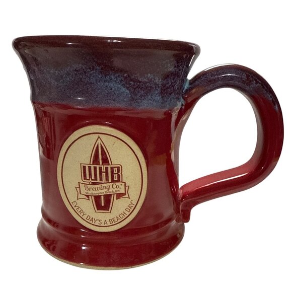 Westhampton Beach Brewing Co. NY Grey Fox Pottery 20 oz Mug  Red & Blue Glaze - Picture 1 of 8